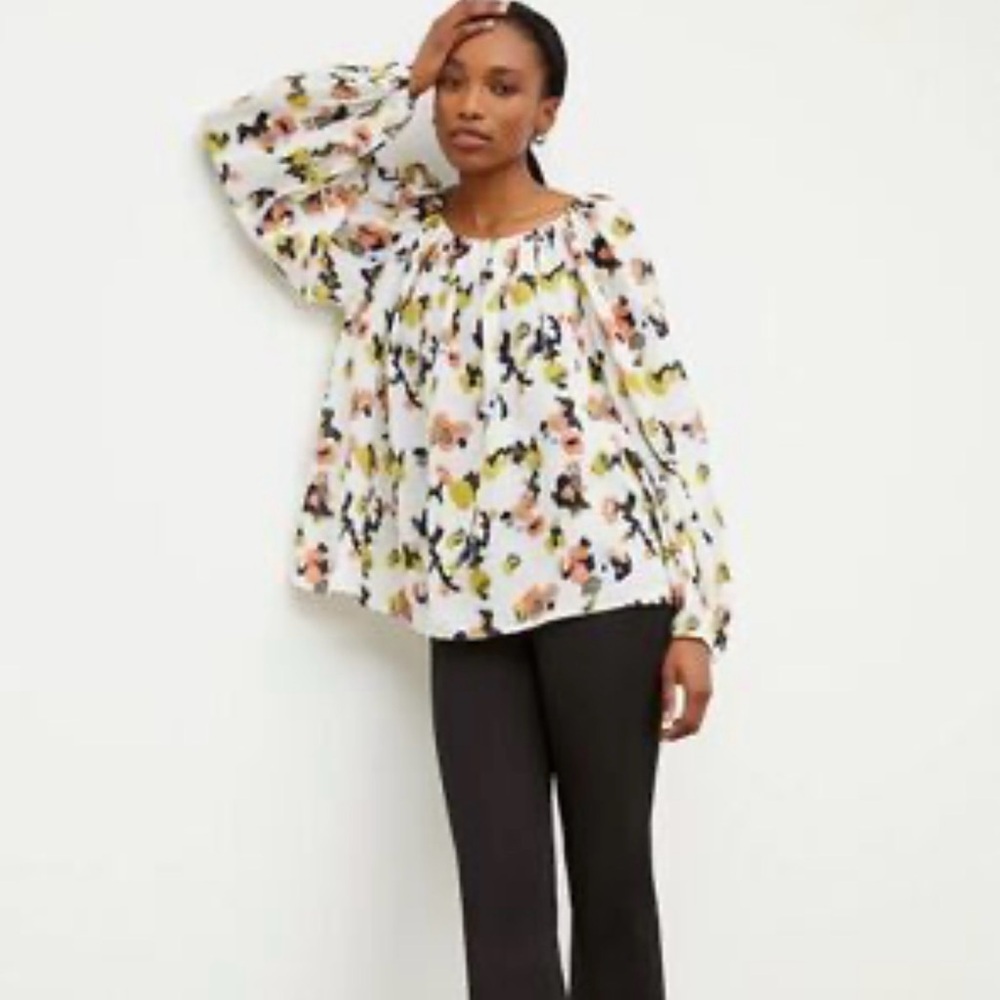 MM Lafleur Floral Blouse - White, Black, Yellow, Orange - Picture 2 of 8